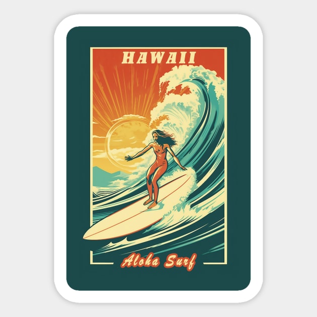 Hawaii Vintage Retro Travel Poster Sticker by GreenMary Design